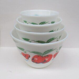 Anchor Hocking Fire King Splash Proof RED APPLE 4-Piece Mixing Bowl Set, U.S.A.